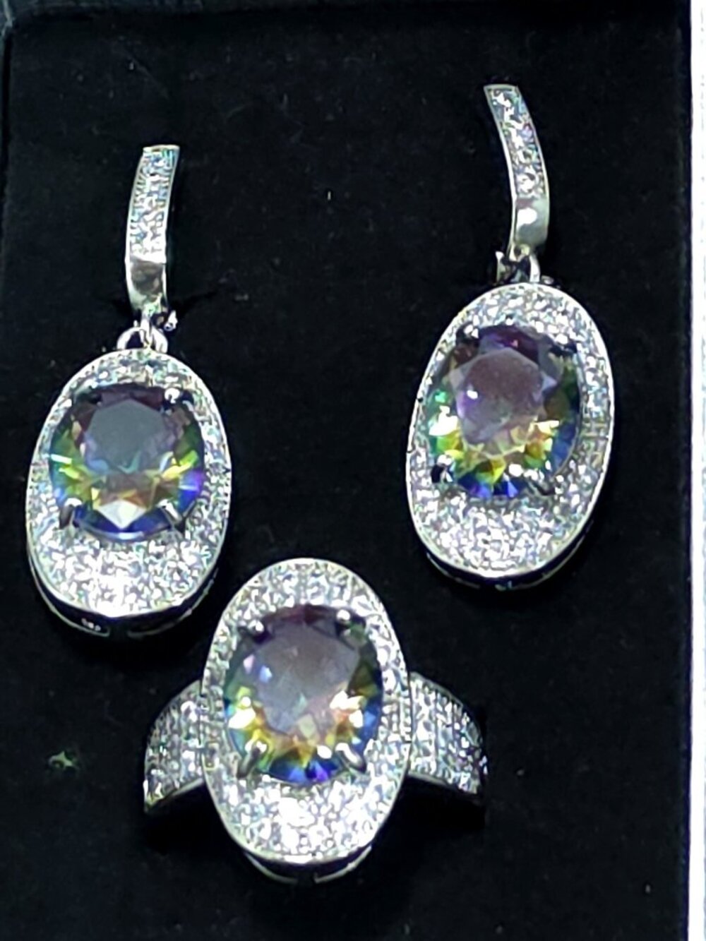 3 Piece Dark Rainbow 925 Necklace, Earrings & Ring
